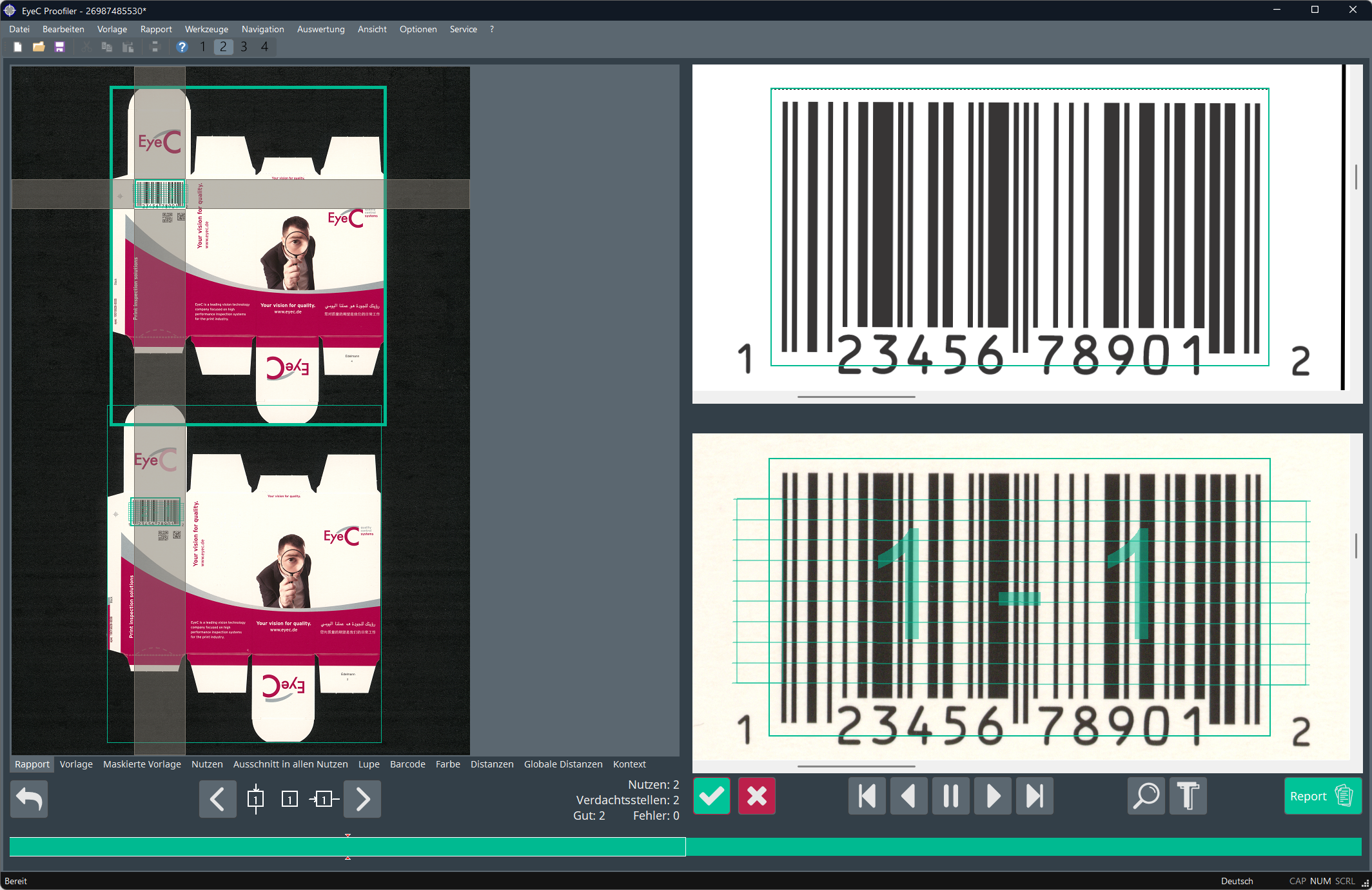 Barcode-Inspektionsergebnisse auf Rapport-Registerkarte
