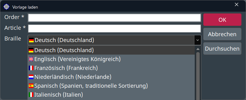 Auswahl der Braille-Sprache
