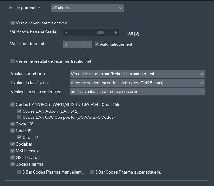 Paramètres des codes-barres