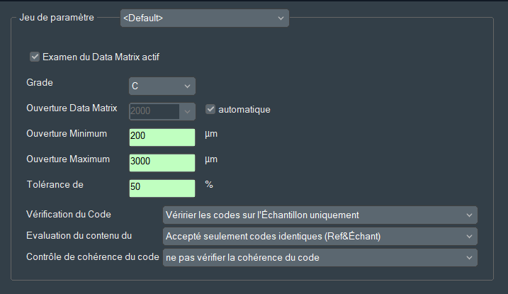 Paramètres DataMatrix