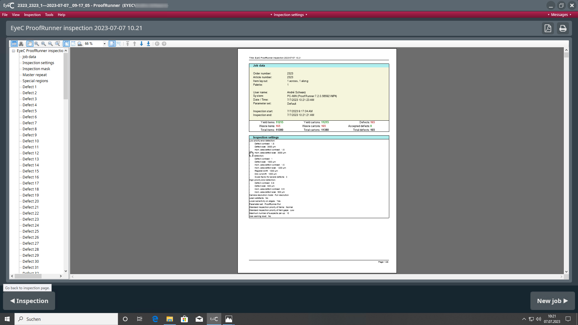 Report screen