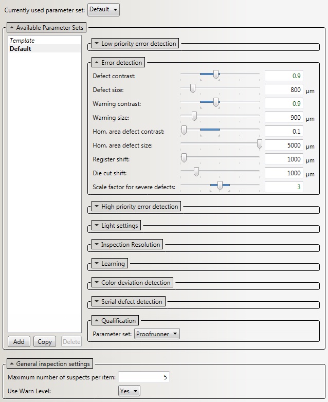 Inspection parameter settings