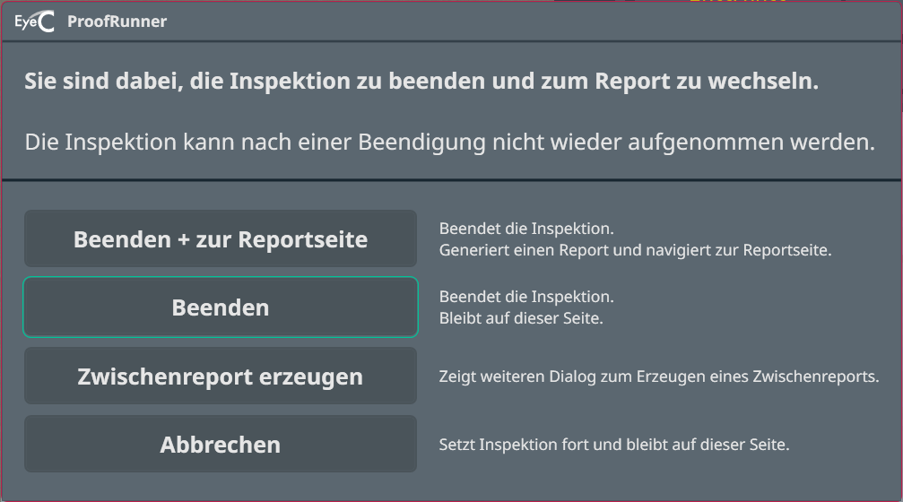 Auswahlfenster für Reporte
