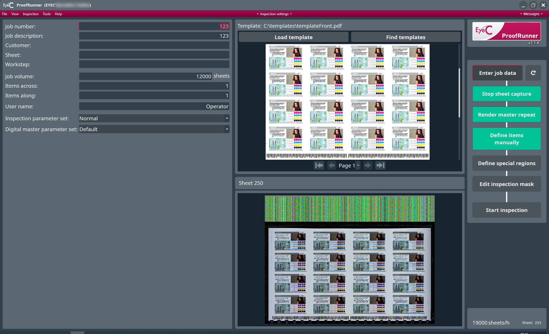 Job setup screen - Render master repeat