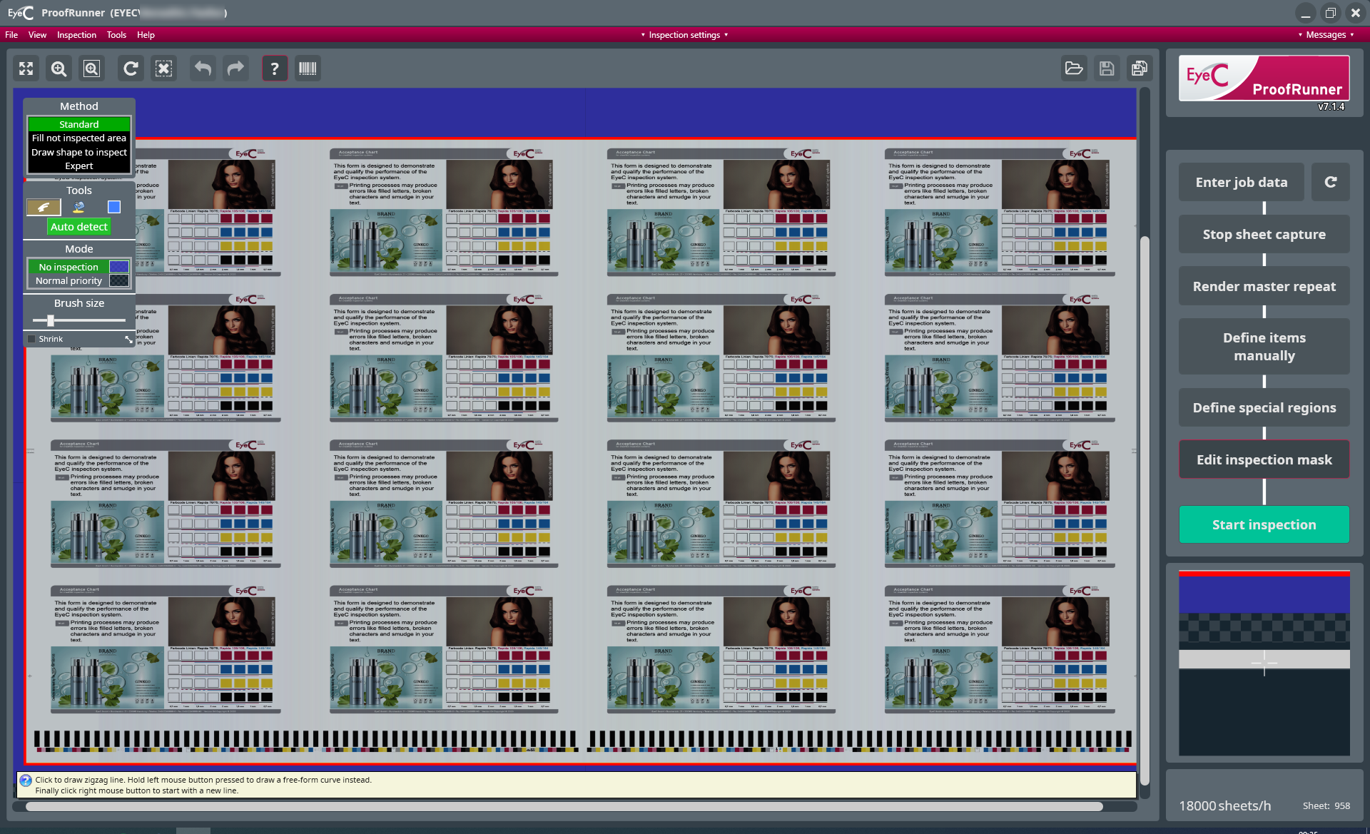 ProofRunner Sheetfed iX reference sheet with items